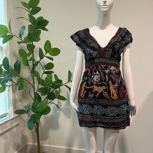 Anthropologie Black Dress with Colorful Patterns